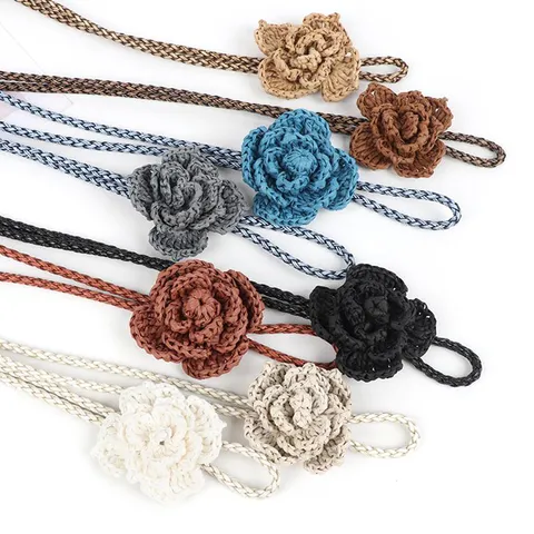 Women Woven Waist Belt Floral Handcrafted PU Leather Waist Chain Adjustable Dress Accessory Fashion Waistband