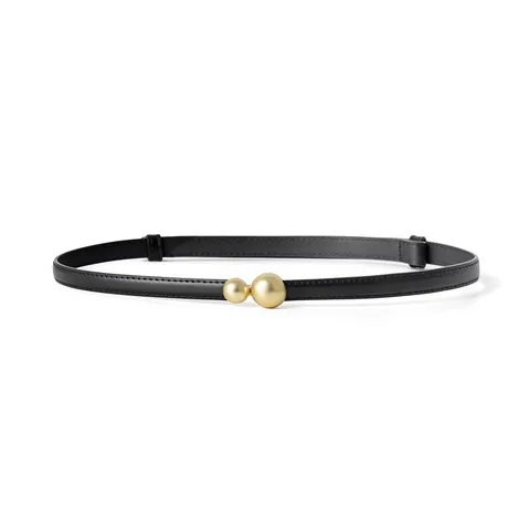 Women Genuine Leather Belt Minimalist Metal Double Ball Buckle Fashionable Versatile Waist Band For Pants Dress