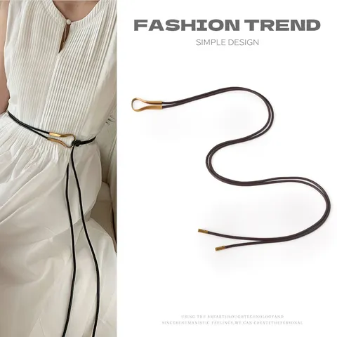 Women PU Leather Skinny Belt Elegant Business Casual Dress Waist Belt Adjustable Knotted Thin Belt Accessories