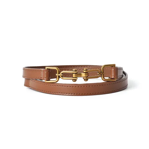 Women's Genuine Leather Skinny Belt Minimalist Dress Waist Belt With Alloy Buckle For Ladies Casual Suit Coat Pants