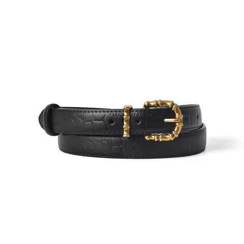 Women Genuine Leather Belt Crocodile Pattern Retro Bamboo Metal Pin Buckle Fashion Casual Dress Jeans Belt