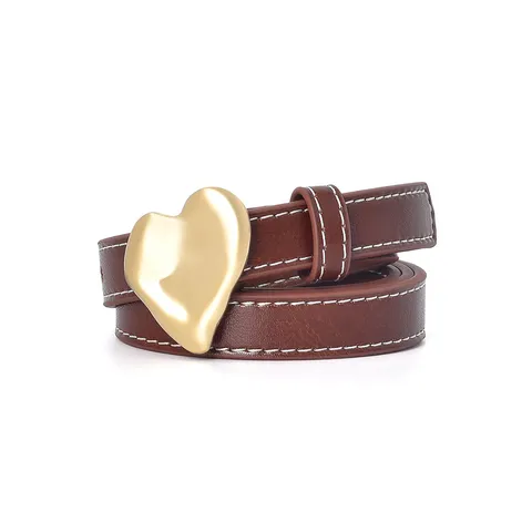 Retro Sweet Women Genuine Leather Belt Gold Irregular Heart Metal Buckle Thin Waist Strap Versatile Dress Accessories