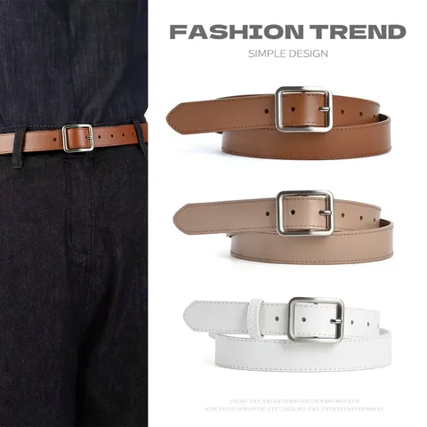 Women's Casual Genuine Leather Belt Simple Metal Pin Buckle For Jeans Dress Pants Waist Belt Fashion Accessories