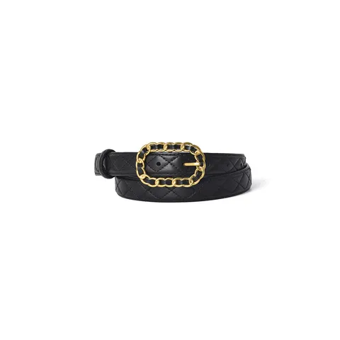 Women Genuine Leather Belt Retro Quilted Chain Buckle Elegant Casual Waist Belt Dress Pants Belt Fashion Accessory