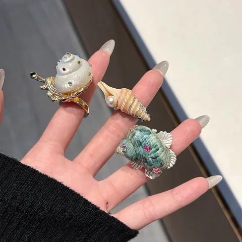 Bohemian Ozean Stil Muschel Schnecke Ringe Für Damen Vintage Design Seeschel Strass Einstellbar Offener Ring Sommer Strand Schmuck Geschenk