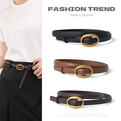 Women's Genuine Leather Belt Minimalist Casual Smooth Buckle Cowhide Fashion Accessories Everyday Versatile Waist Belt