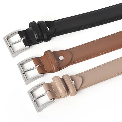 Women Genuine Leather Belt Minimalist Casual Square Metal Buckle Dress Belt For Jeans Suit Pants Fashion Waist Belt