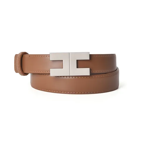 Women's Elegant Genuine Leather Dress Belt With Alloy Letter Buckle Versatile Fashion Waist Belt For Ladies Daily Commute