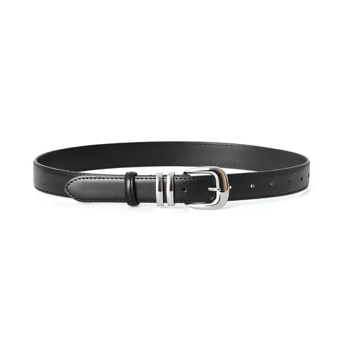 Women's Casual Cowhide Leather Belt With Silver Alloy Pin Buckle Versatile Fashion Waist Belt For Jeans Dresses