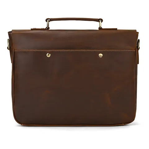 Vintage Genuine Leather Mens Briefcase Business Laptop Bag Top Layer Cowhide Shoulder Messenger Bag With Metal Buckles