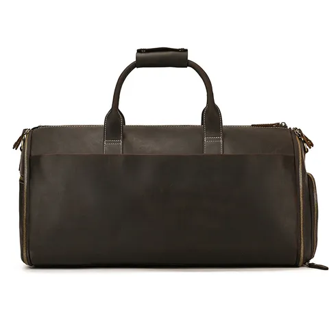 Genuine Leather Vintage Travel Bag Multifunctional Foldable Suitcase Dry Wet Separation Gym Bag Handbag Luggage Duffel