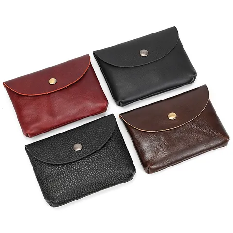 Genuine Leather Coin Purse Men Women Top Layer Cowhide Card Holder Mini Change Pouch Small Wallet With Snap Closure
