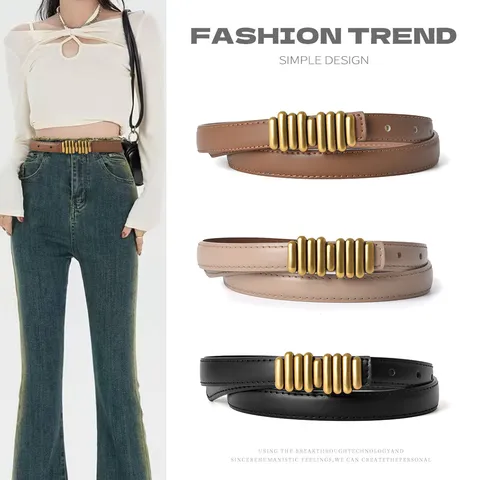Women's Genuine Leather Belt Casual Versatile Metal Buckle Waist Belt Fashion Decorative Waistband For Jeans Dress