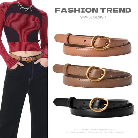 Women's Genuine Leather Belt Retro Business Casual Slim Waist Belt With Irregular Metal Buckle For Jeans Skirts Pants Fashion Accessories