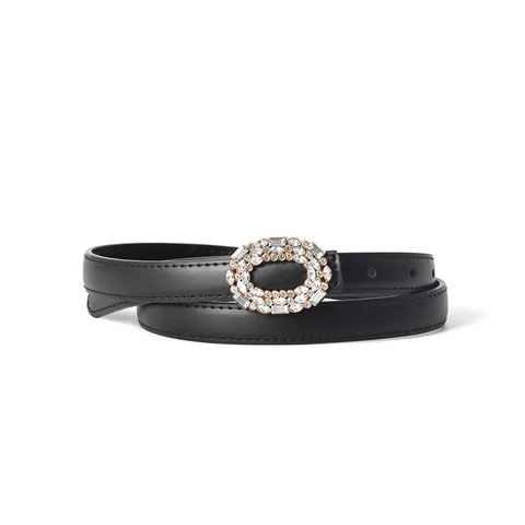 Women Leather Belt Rhinestone Round Buckle Dress Pants Decorative Belt Ladies Fashion Waist Band Casual Accessories