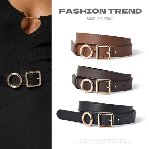 Women's Genuine Leather Belt Retro Simple Versatile Casual Pants Belt High Quality Metal Buckle Fashion Waist Belt