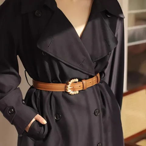 Women's Genuine Leather Belt Fashion Casual Minimalist Waistband With Irregular Metal Pin Buckle For Jeans Sweaters
