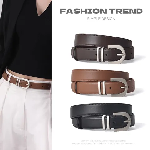 Women's Genuine Leather Belt Minimalist Fashion Casual Pants Jeans Pin Buckle Classic Waist Accessory