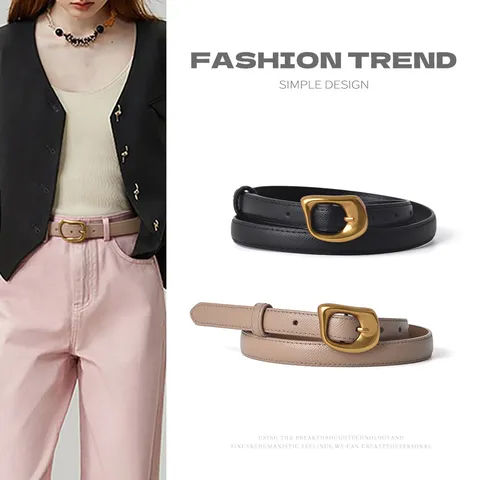 Women Genuine Leather Belt Minimalist Design Irregular Metal Pin Buckle Casual Dress Jeans Belt Fashion Accessories