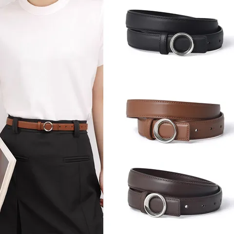 Damen Echte Leder Gürtel Mode Retro Lässig Taille Gürtel Mit Legierung Runde Metall Schnalle Für Jeans Hosen