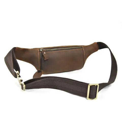 Men's Genuine Leather Waist Bag Vintage Crazy Horse Leather Chest Bag Multi-Function Crossbody Bag For Outdoor Sports Travel