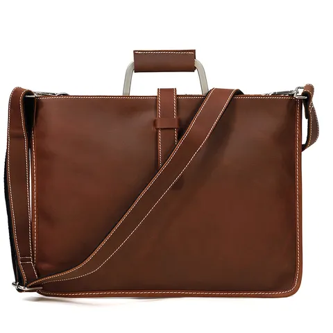Hommes Vintage Véritable Cuir Mallette Cuir de Vachette Sac à Main d'Affaires Sac Messager pour Ordinateur Portable Avec Poignée en Métal