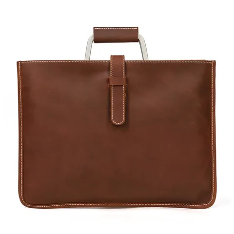 Hommes Vintage Véritable Cuir Mallette Cuir de Vachette Sac à Main d'Affaires Sac Messager pour Ordinateur Portable Avec Poignée en Métal