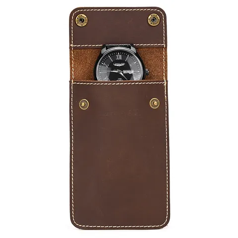 Vintage Genuine Crazy Horse Leather Watch Pouch Travel Portable Watch Storage Box Cowhide Protective Watch Case