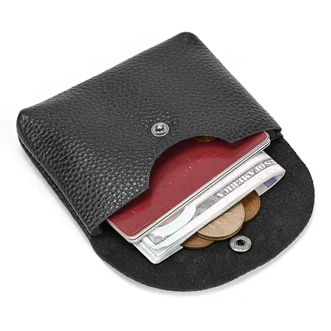 Genuine Leather Coin Purse Men Women Top Layer Cowhide Card Holder Mini Change Pouch Small Wallet With Snap Closure