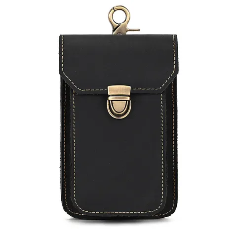 Men Vintage Top Layer Cowhide Leather Waist Bag Multi Function Phone Pouch Outdoor Travel Belt Fanny Pack With Metal Hook