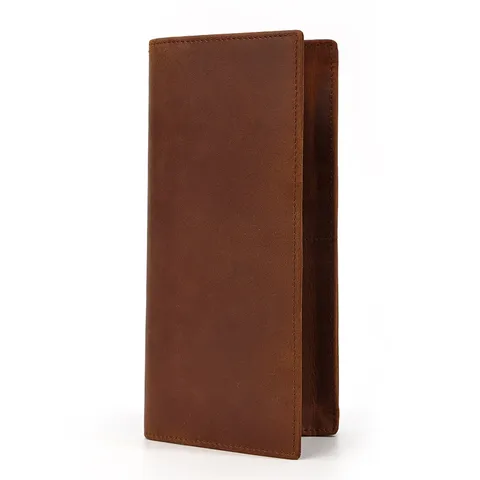 Men's Genuine Leather Long Wallet Crazy Horse Leather Vintage Bifold Wallet Multi Card Slot Suit Wallet Daily Purse