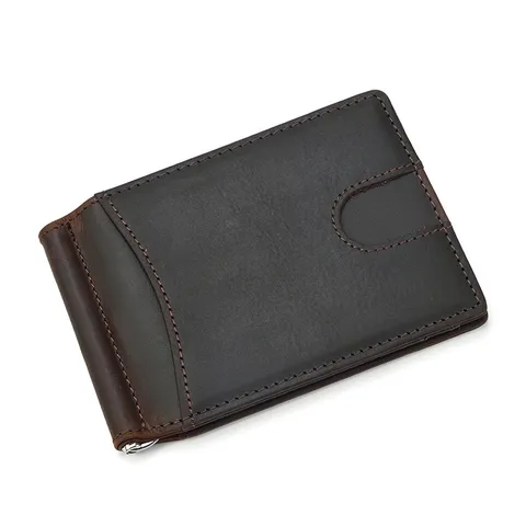 Genuine Leather Card Holder Bifold Wallet Crazy Horse Leather Men Women Vintage Minimalist Money Clip Slim Card Case