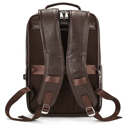 Men Business Leather Backpack Waterproof 16 Inch Laptop Bag USB Charging Commuter Casual Genuine Cowhide School Bookbag