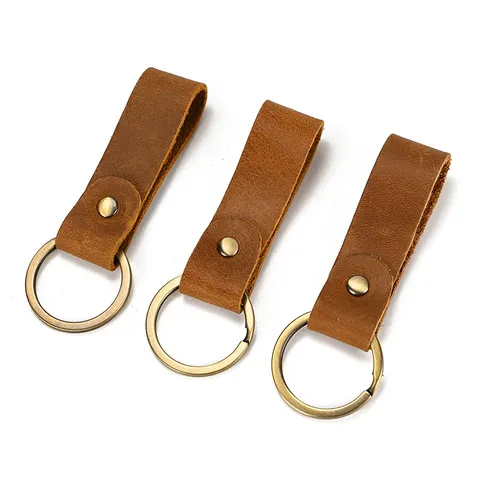Vintage Crazy Horse Leather Keychain Retro Genuine Leather Car Key Ring Holder