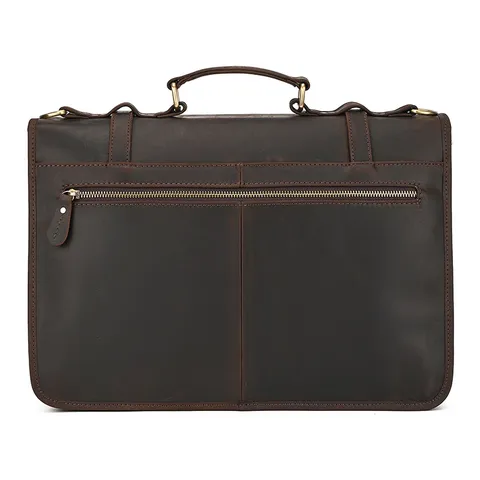 Maletín de Cuero Genuino Vintage Para Hombres Business Commuting Bolso para Laptop Tres Compartimentos Bolso Bandolera