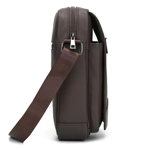 Bolso Bandolera de Cuero Auténtico para Hombre Retro Casual Crossbody Bag Vintage Solapa Messenger Bag para Viajes Diarios
