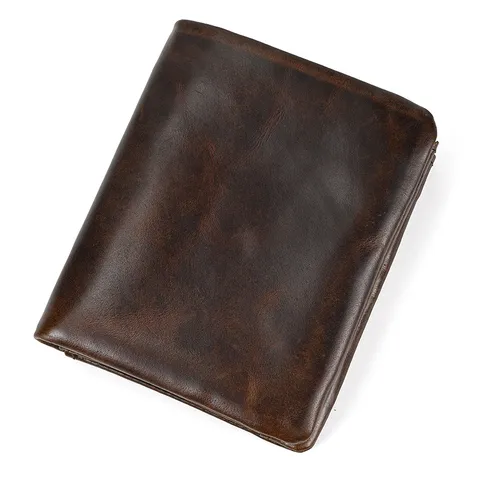 Men's RFID Blocking Genuine Leather Wallet Vintage Short Bifold Multi-Card Business Coin Purse Cowhide Wallet
