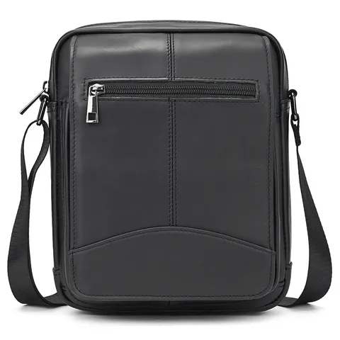 Bolso Bandolera de Cuero Auténtico para Hombre Retro Casual Crossbody Bag Vintage Solapa Messenger Bag para Viajes Diarios