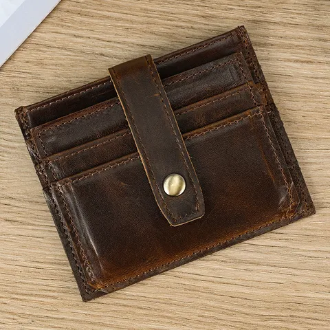 Vintage Genuine Cowhide Leather Men's Wallet Ultra-Thin Short Card Holder Multi-Card Slots Minimalist Purse