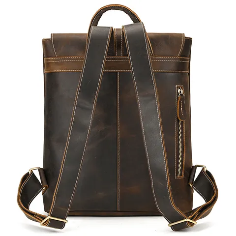 Vintage Crazy Horse Genuine Leather Backpack For Men Large Capacity Business Laptop Travel Daypack