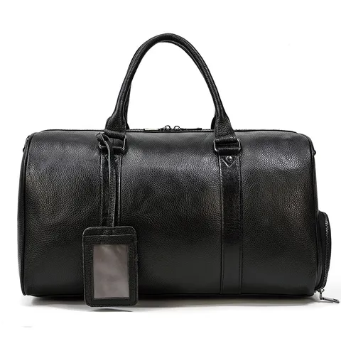Men's Genuine Leather Travel Bag Large Capacity Duffel Bag Vintage Business Travel Luggage Bag With Shoe Compartment