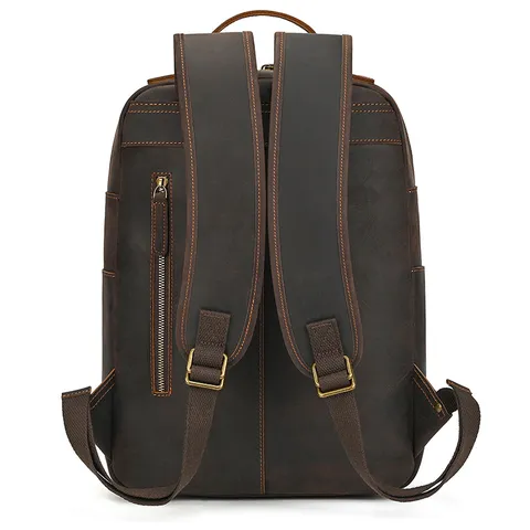 Men Vintage Genuine Leather Backpack Large Capacity Business Travel Laptop Bag Casual Retro Cowhide School Rucksack