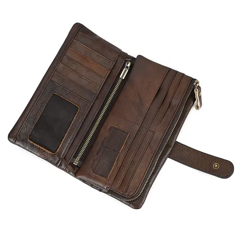 Vintage Genuine Leather Long Wallet For Men Multi Card RFID Blocking Chain Wallet Retro Distressed Purse