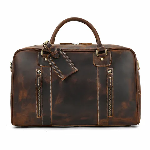 Bolsa de Viaje Vintage de Cuero Vacuno de Primera Capa Hombres Gran Capacidad Retro Business Duffle Bag Bolso Maleta