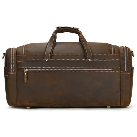 Hombres Retro Crazy Horse Cuero Genuino Bolsa de Viaje Gran Capacidad Vintage Business Duffel Bag Fitness Equipaje Bolso