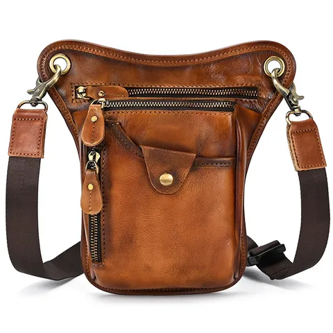 Marsupio in Vera Pelle da Uomo Vintage Pelle Bovina Invecchiata Fanny Pack Tasca Multipla Borsa da Gamba Tattica Custodia da Viaggio