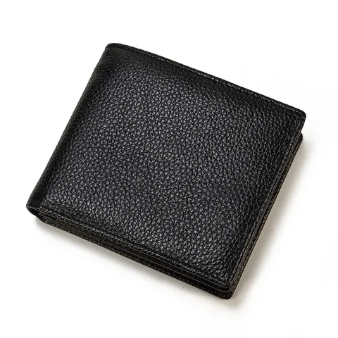 Billetera Plegable de Cuero Auténtico para Hombre Cuero Vacuno Negocios Casual Tarjetero Corto Monedero Múltiples Ranuras