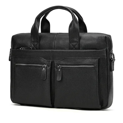 Men Genuine Cowhide Leather Briefcase Business Laptop Bag Vintage Casual Office Shoulder Messenger Bag