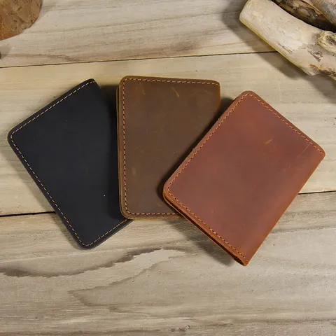 Vintage Genuine Leather Bifold Card Holder Wallet Minimalist Top Layer Cowhide Credit Card Case Coin Purse For Men Women