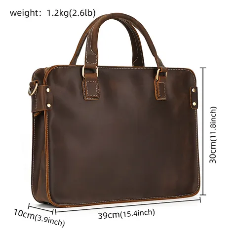 Valigetta Vintage in Vera Pelle Crazy Horse per Uomo 16 Pollici Borsa porta PC Business Casual Grande Capacità Borsa a Tracolla